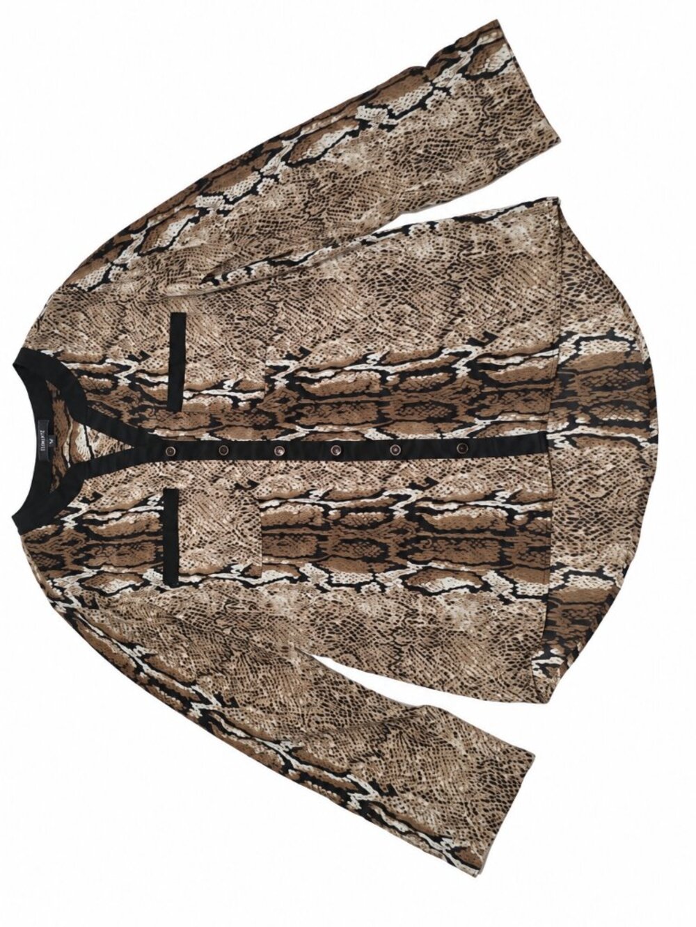 Elementz Women's Snakeskin Animal Print Tunic Blouse Size S Brown Black